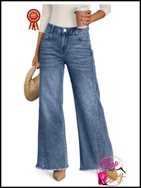 Trendy Queen Wide Leg Jeans Raw Hem Loose Fit Womens Denim Pants